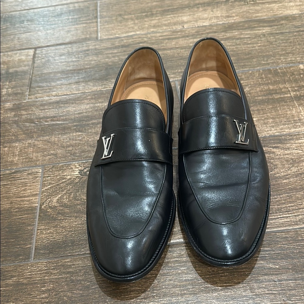 Louis Vuitton Black Leather Slip-On Loafers
